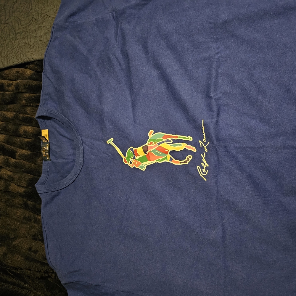 Ralph Lauren Blue Tee with Colorful Logo
